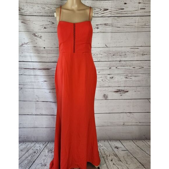Jarlo Red Fluted Evening Maxi Dress Gown 8 NWT - Picture 6 of 11